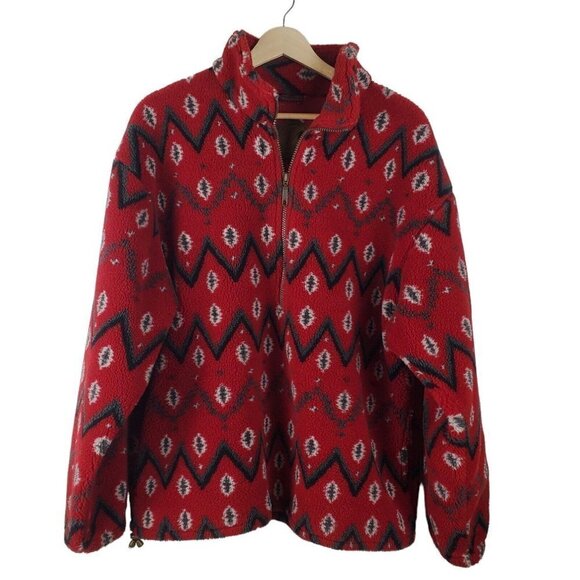 Tsunami 1/2 Zip Fleece Pullover Shirt Men Medium Red Black Aztec Chevron Outdoor - Picture 1 of 16